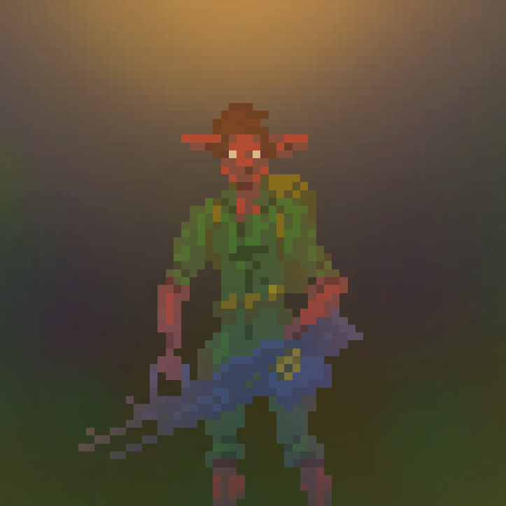 pixel art goblin with a gun